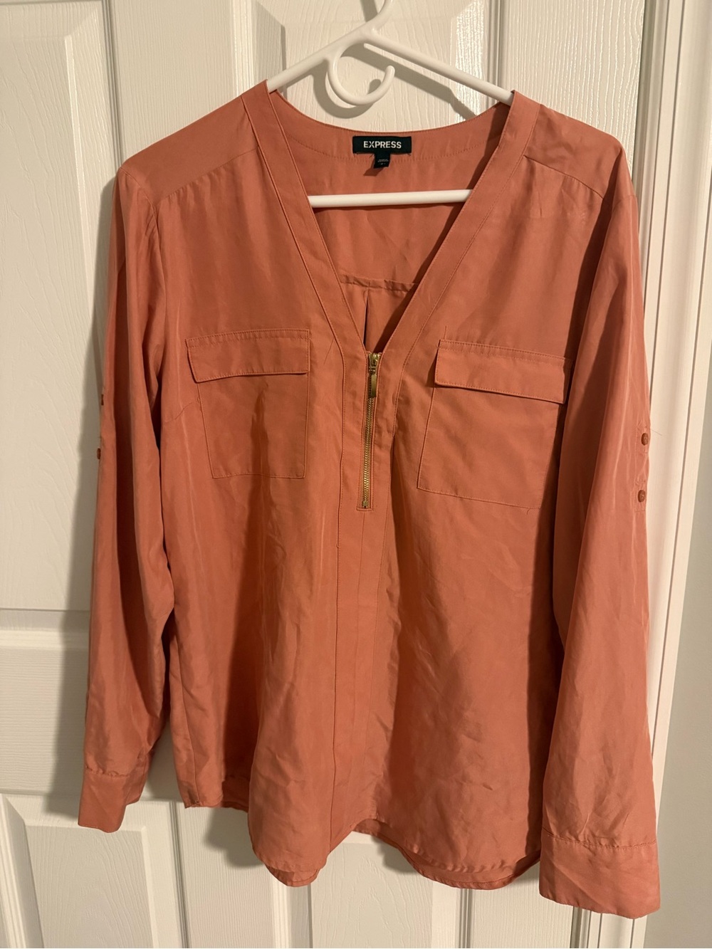 Express Women's Rust Zip-Front Long Sleeve Blouse